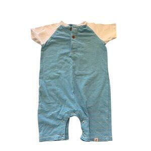 Me & Henry Baby White/Blue Stripe Afloat Raglan Romper Size 12-18M
